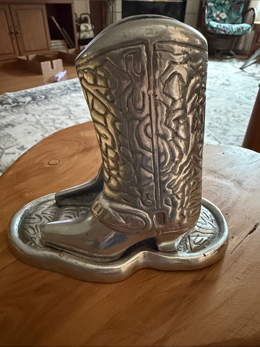 Cast Pewter Cowboy Boot Napkin Holder- Silver Tone